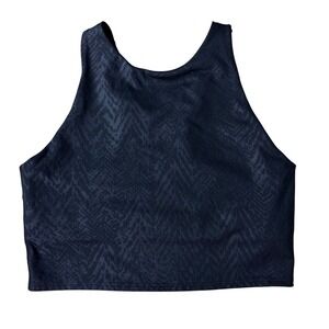 Athleta Black Tonal Animal Print‎ High Neck Racerback Crop Tank Top Size S